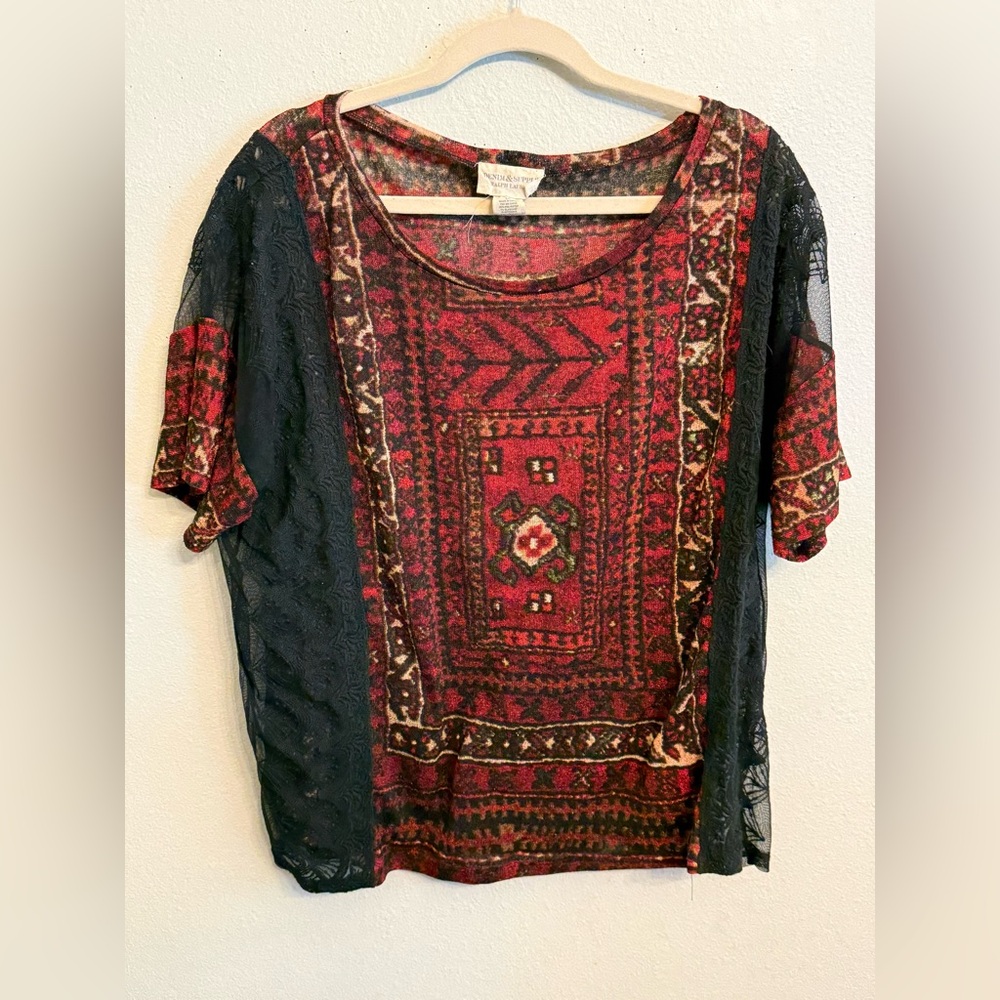 Ralph Lauren Red and Black Short Sleeve Patterned Tunic Shirt